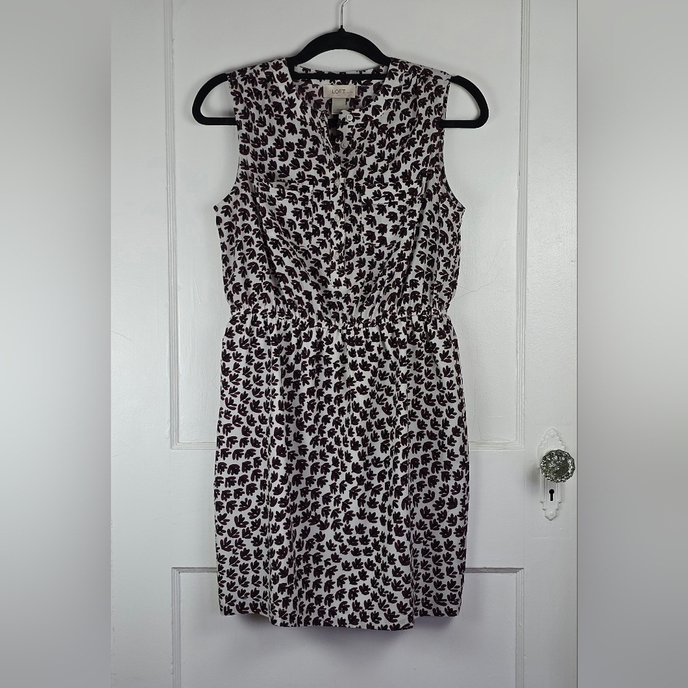 NWT Loft Outlet White and Maroon Floral Dress SP
